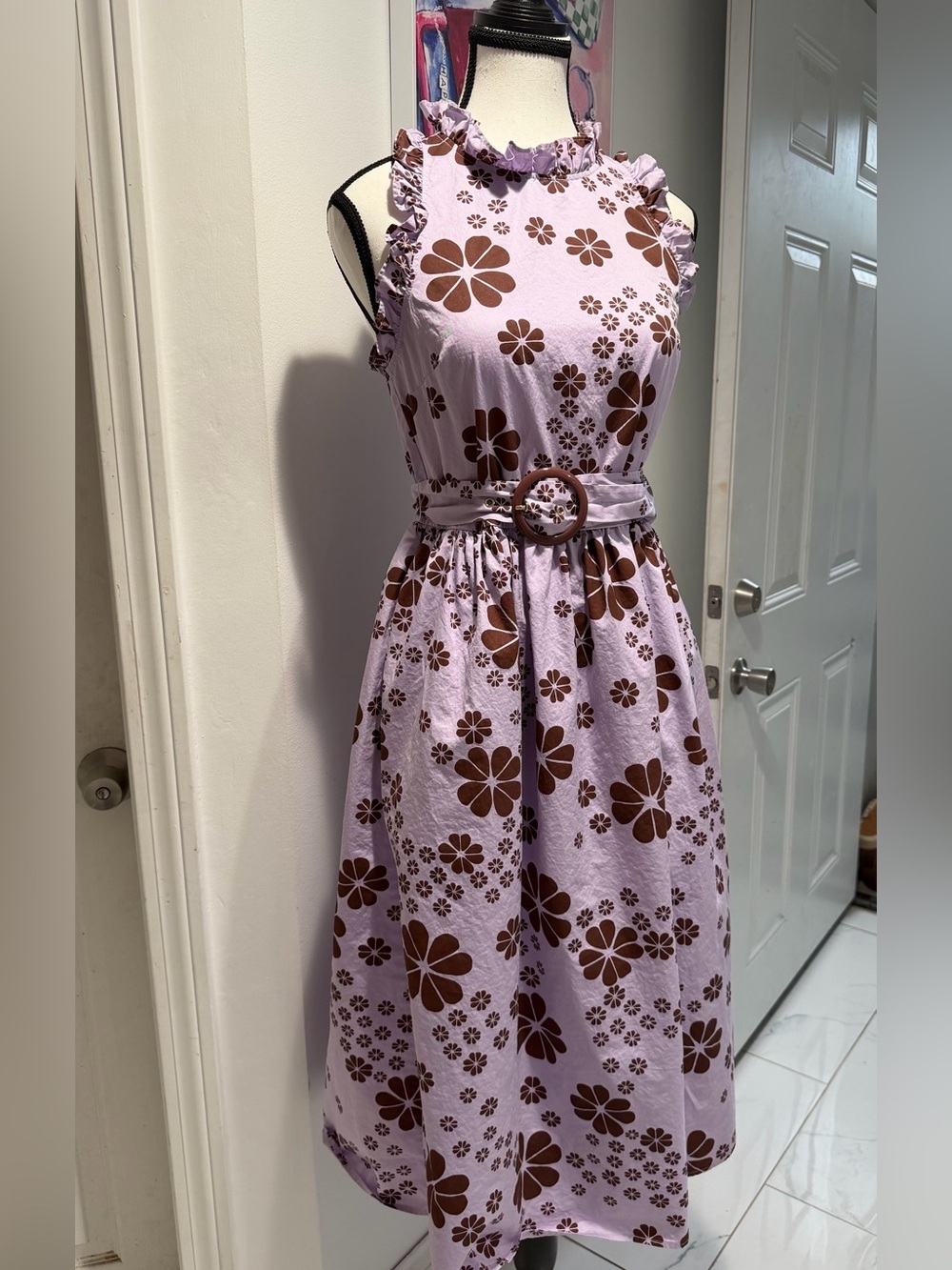 Sleeveless Kate spade  Lavender Floral Belted Midi Dress